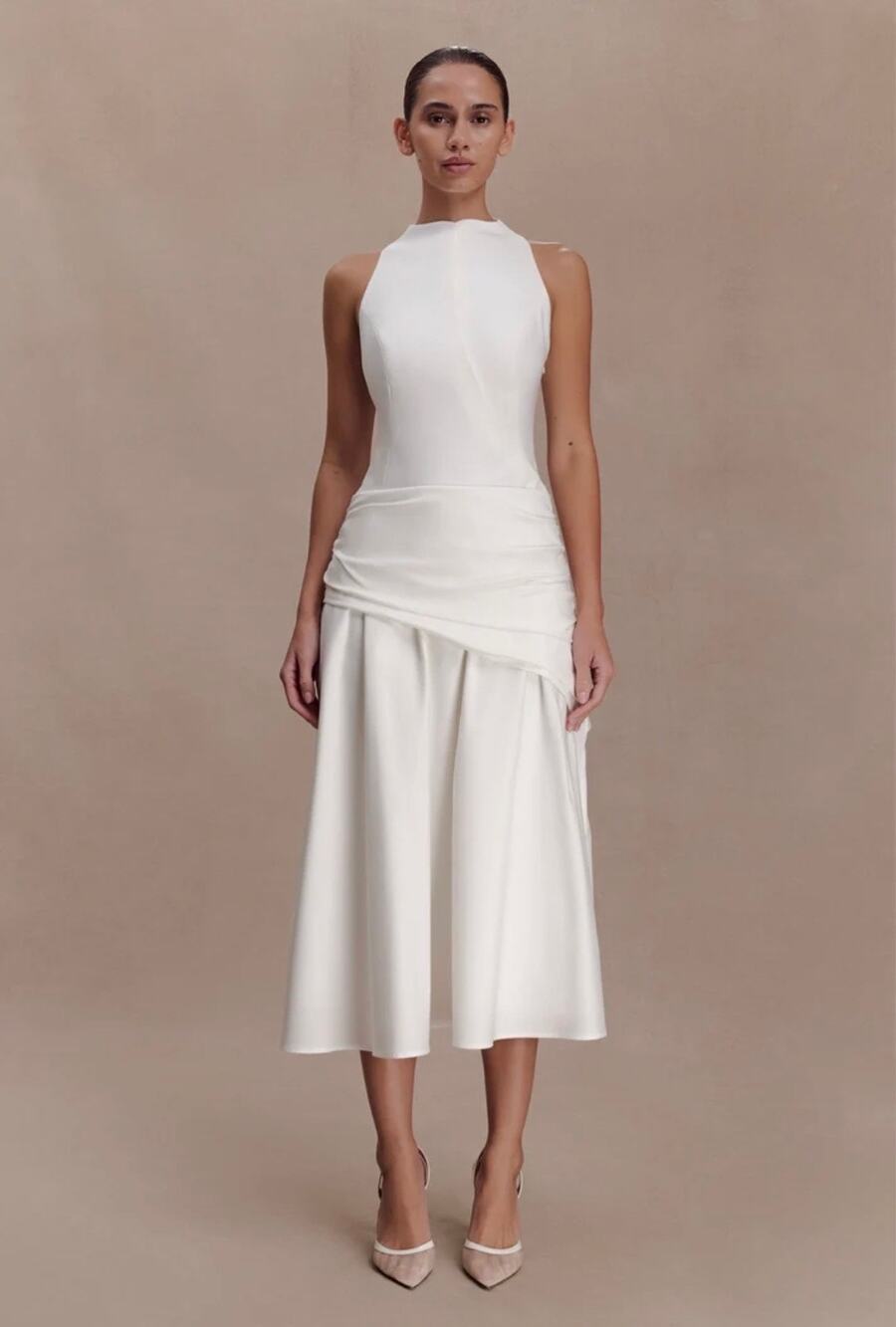 Meshki Emily Wrapped Waist Midi Dress - White